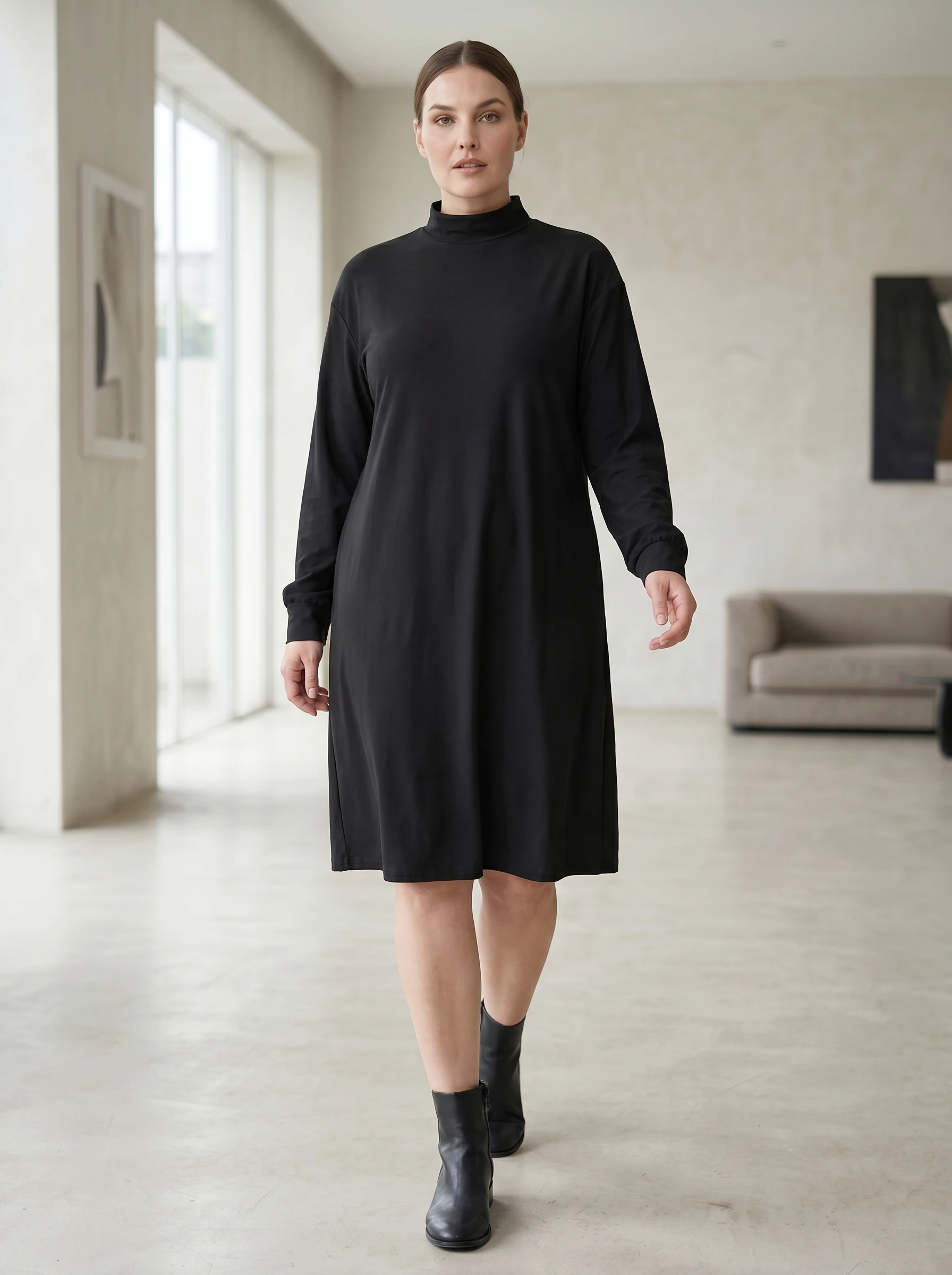 

Rosa fera Plus Size Women’s Mock Neck Long Sleeve Midi Dress Casual Loose Fit A Line Dress