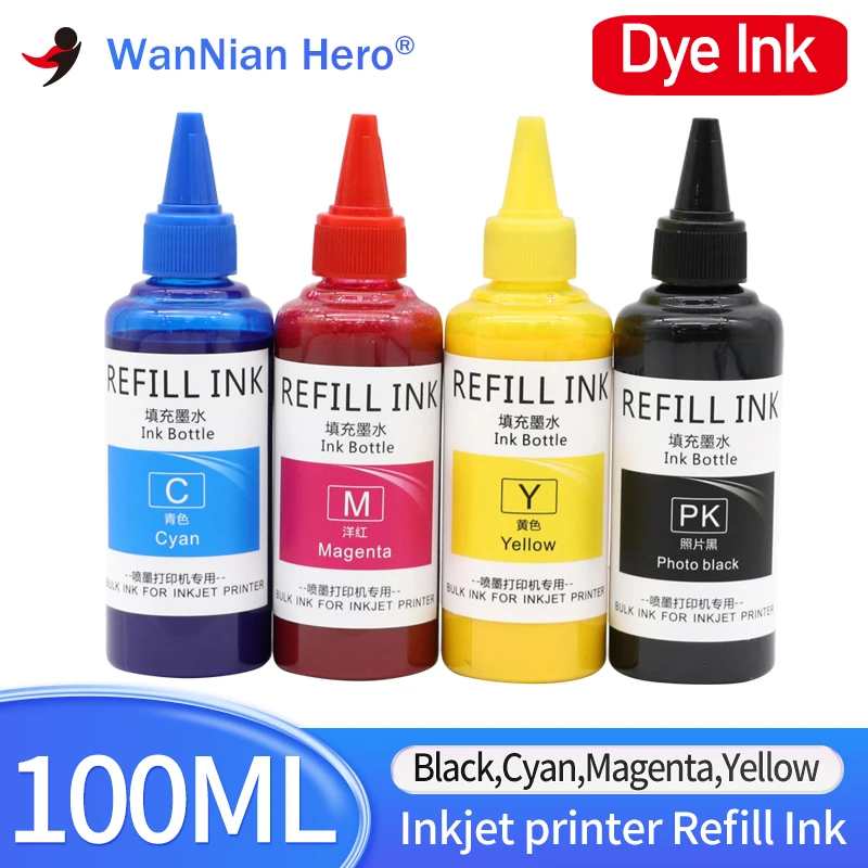 4Color Dye INk 100ml Bottle Ink Refill Kits For HP 364 655 178 950 951 711 932 933 903 953 940 934 935 920 678 685 Cartridges