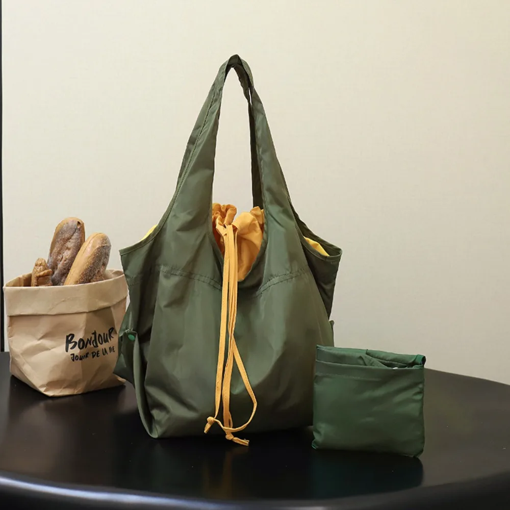 Creative Reusable Drawstring Design Handbag Waterproof Large Capacity Shopping Eco Bag Tote Bag Nylon Foldable Shopping Bag Food