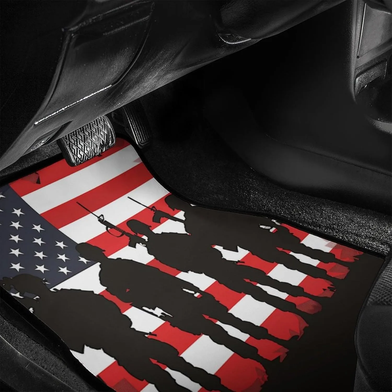 Soldiers Silhouetted American Flag Front & Rear Car Floor Mats For Cars Auto Floor Mats 4pcs Full Set Car Carpet Floor Mats Univ