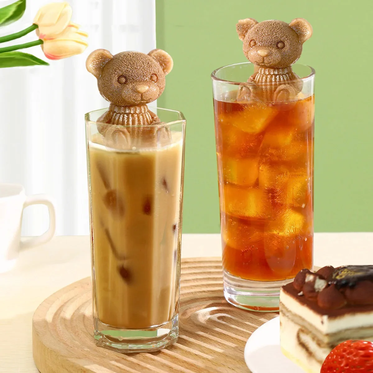 Four Grid Bear Ice Cube Mold Silicone 3D Cartoon Bear Candle Mold Diy Handmade Soap Plaster Ice Cube Maker Party Wedding Mold
