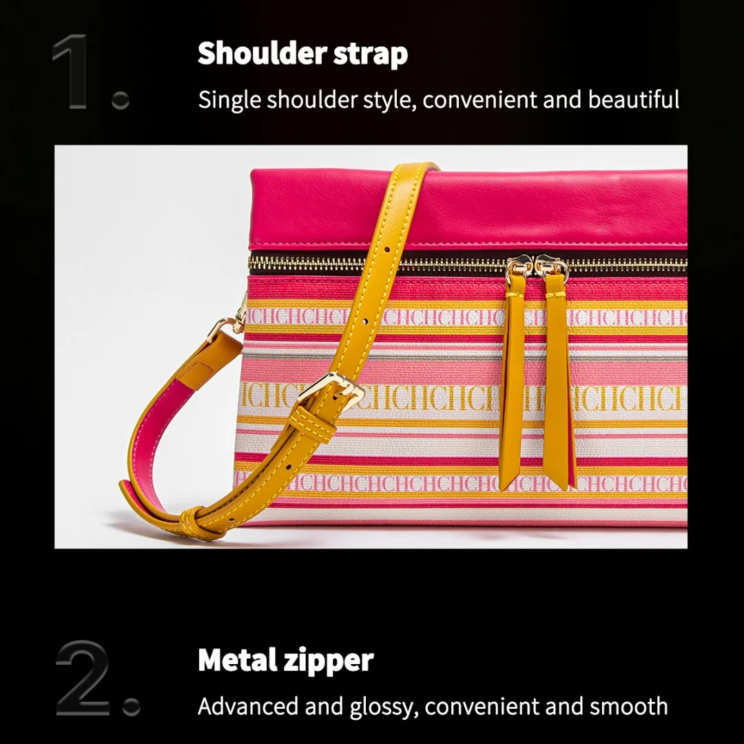 CH Fashion Exquisite Zipper Design High Quality Striped Handbag Compact Multi Color Printed Letter Elegant Brand Women's Bag