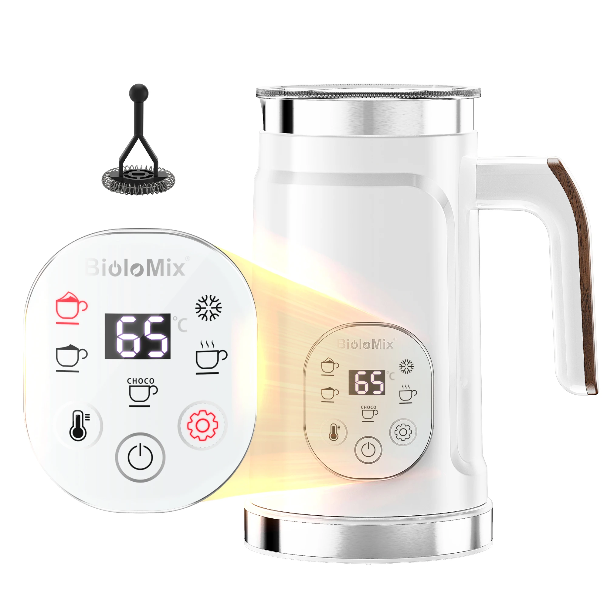 BioloMix 5-in-1 slimme melkopschuimer met LED-aanraakscherm, stijlschuim voor koffie en latten, warme en koude schuimmaker