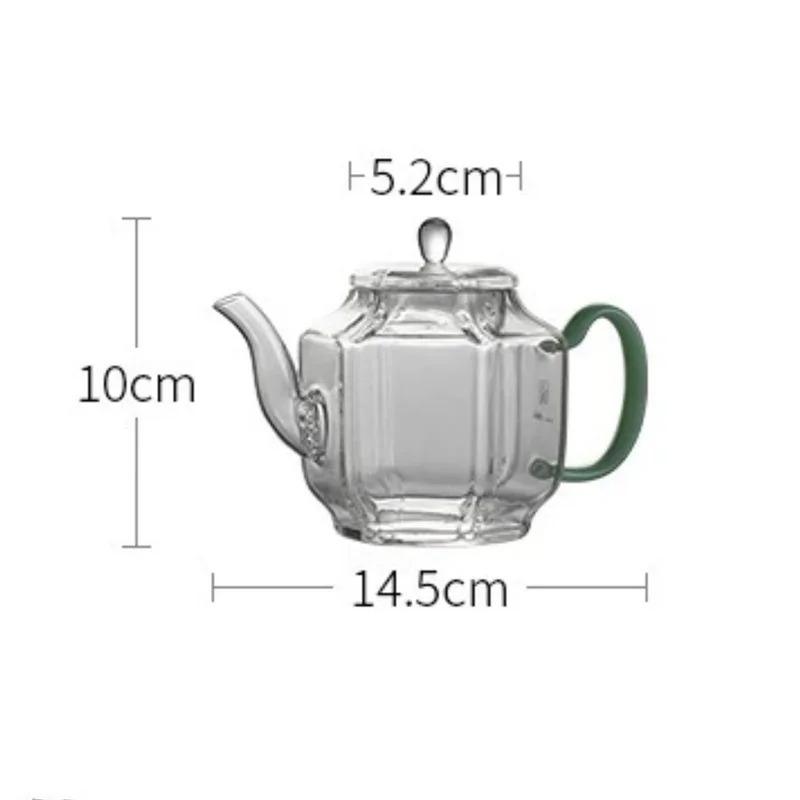 Hexagonal Imitation Jade Handle Glass Teapot Heat Resistant Small Capacity 210ml Boiling Flower Green Tea Pot Kung Fu Tea Set