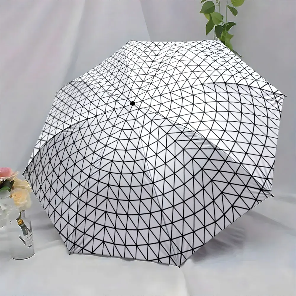 1PC Geometric Elegance: Modern Design Umbrella Print 8 Iron Ribs Folding Umbrella Auto-Open Fashion Sunshade