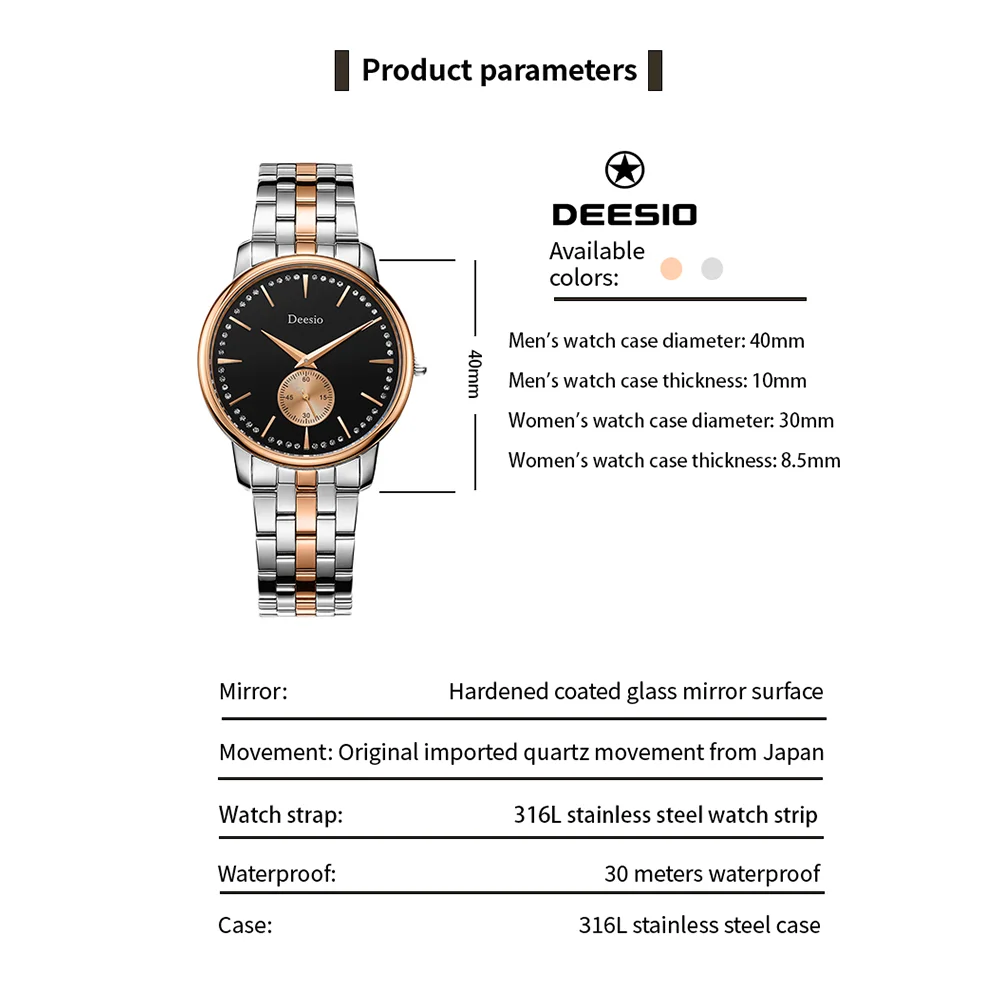 Deesio-Montre à quartz étanche pour homme et femme, design de marque supérieure, mode décontractée, affaires, couple, luxe