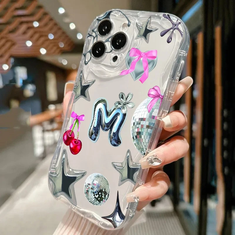 Letter L Bow Cherry Pattern Case For Samsung Galaxy A26 A25 A24 A16 A36 A56 A55 A53 A54 S25 Ultra S24 FE S23 Plus S22 S21 Cover