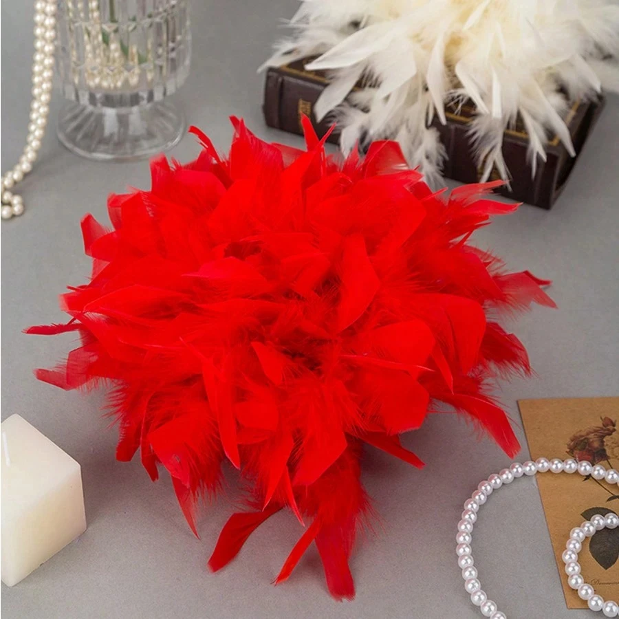 Red Turkey Feather Trim Ribbon for DIY Crafts Sewing Wedding Party Christmas Decorations Handmade Plumes Feathers Home Decor
