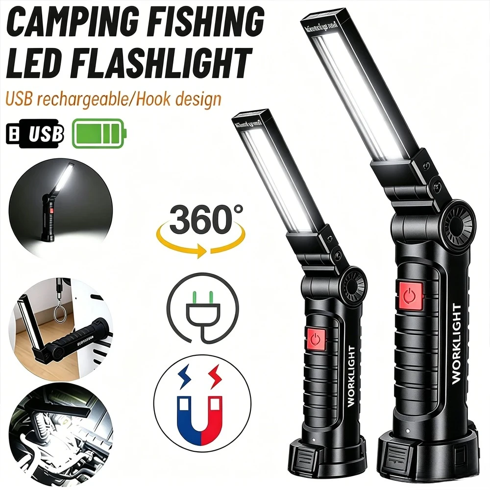 360° Rotating LED Working Light 5 Modes USB Rechargeable with Magnetic Base Hanging Hook Lantern for Garage Auto Repair Camping