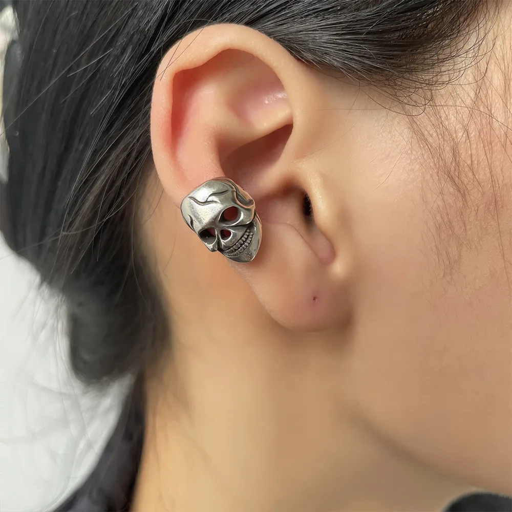 Vintage Persönlichkeit Schädel Ohrringe für Frauen Silber Farbe Punk-Stil keine Piercing Ohr manschette Halloween Schmuck Accessoires