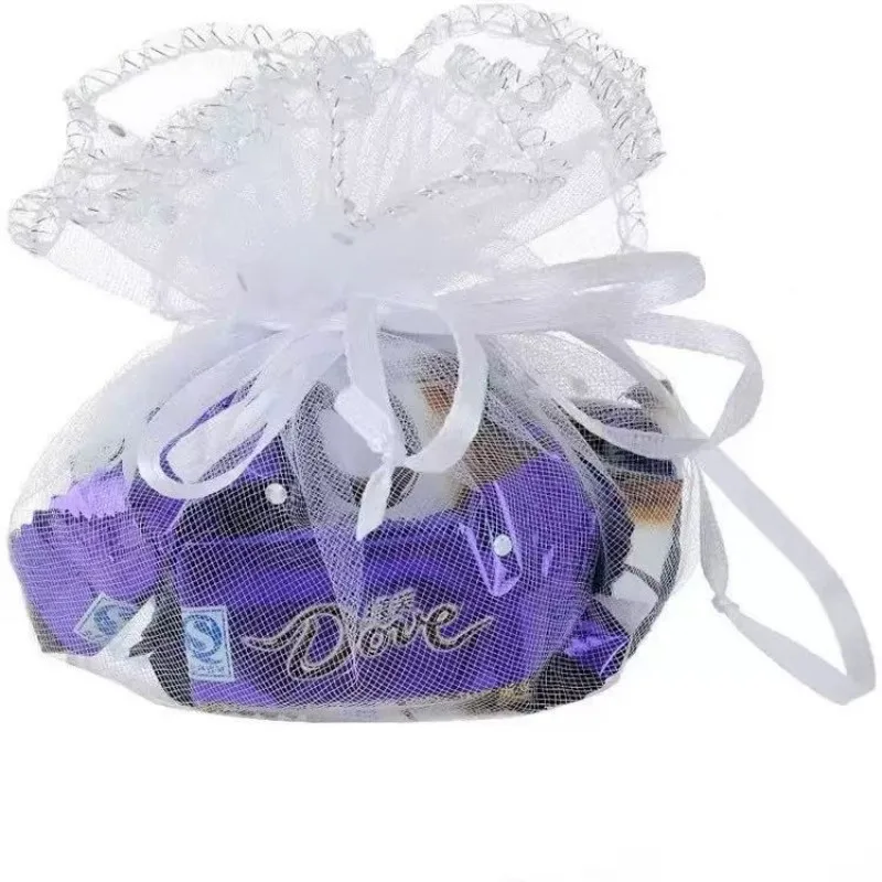 10/50Pcs White Organza Bags with Drawstring, Jewelry Pouches Wedding Party Christmas Favor Gift Bags