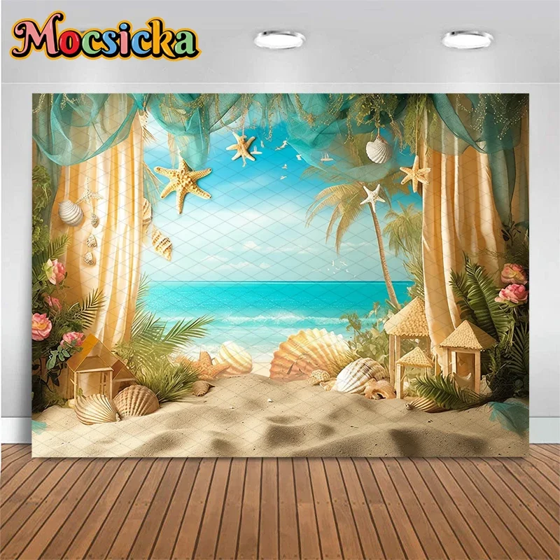 Mocsicka Summer Beach Photography Background Soft Washable Non Fading High-Quality Banner Hawaiian Party Decor Birthday Backdrop