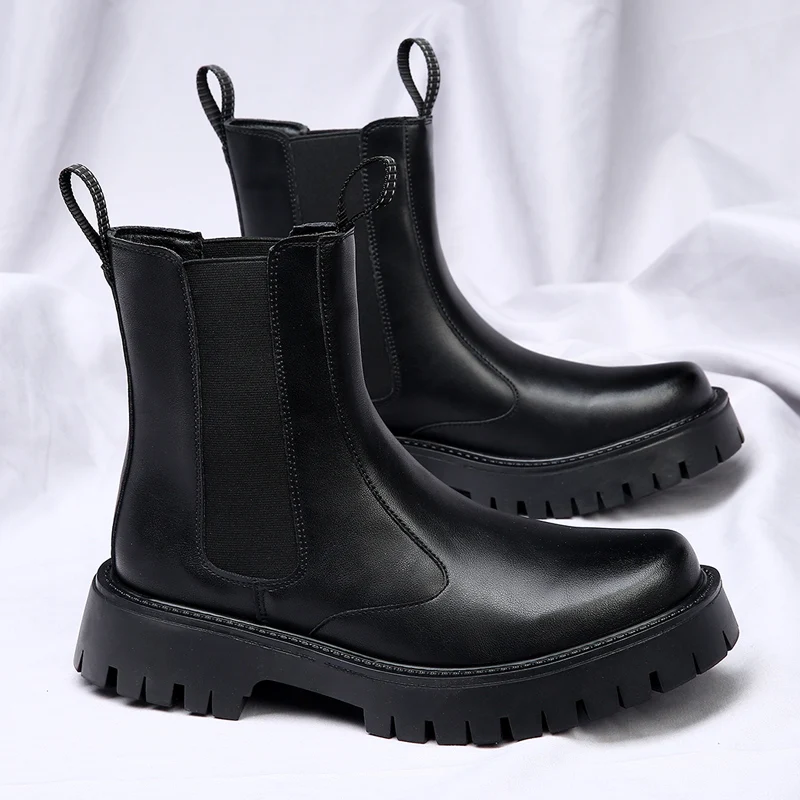 Bottines Chelsea pour homme, style britannique, bottines classiques en cuir avec élastique sur le côté, chaussures d'affaires automne-hiver_voghion.com