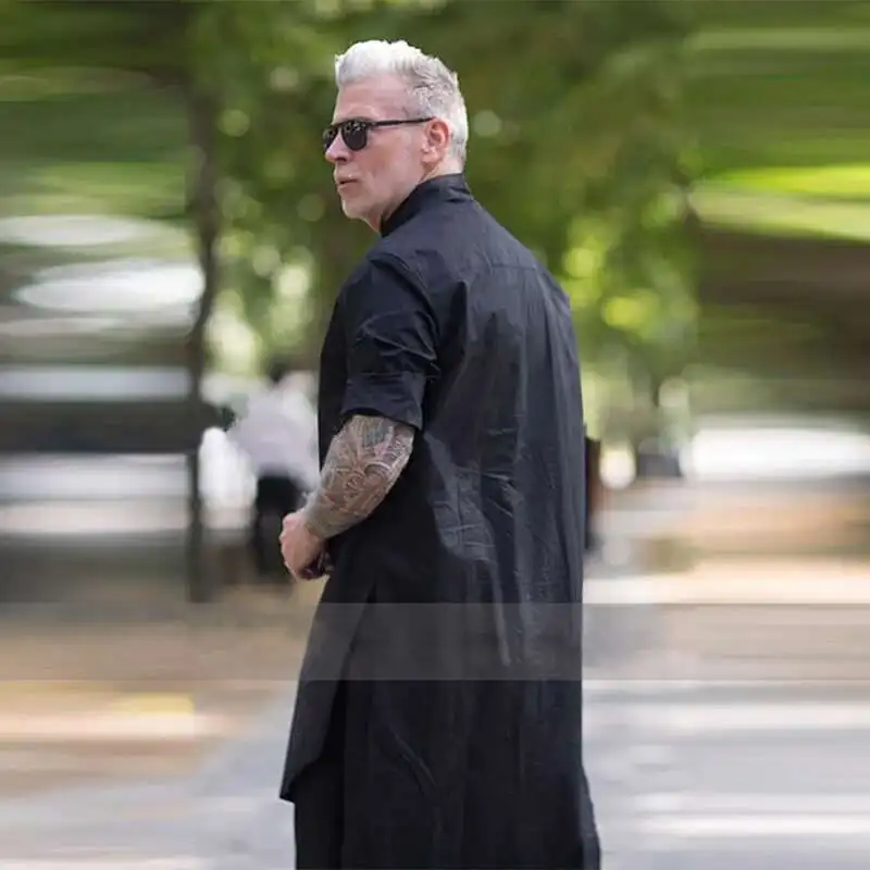 Large Long Personality Front Size Shirt Back Long-Sleeved Short Diablo Robe Jacket Tide Male Lazy Wind -Sleeved