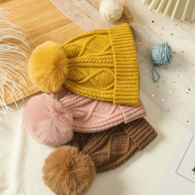 Winter Warm Big Pompom Baby Knitted Hat Cute Hairball Newborn Infant Boys Girls Hat Bonnet Solid Color Kids Cap Beanie Gorras