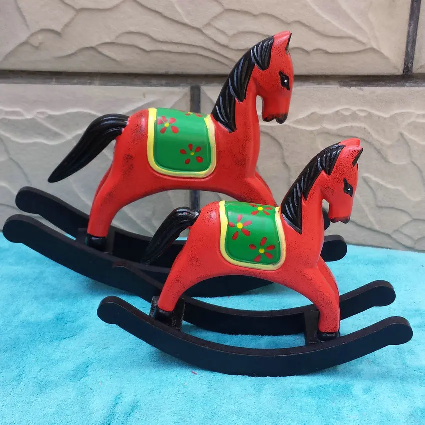 

Nordic Mediterranean handmade wooden red rocking horse painted gifts home decoration crafts gifts