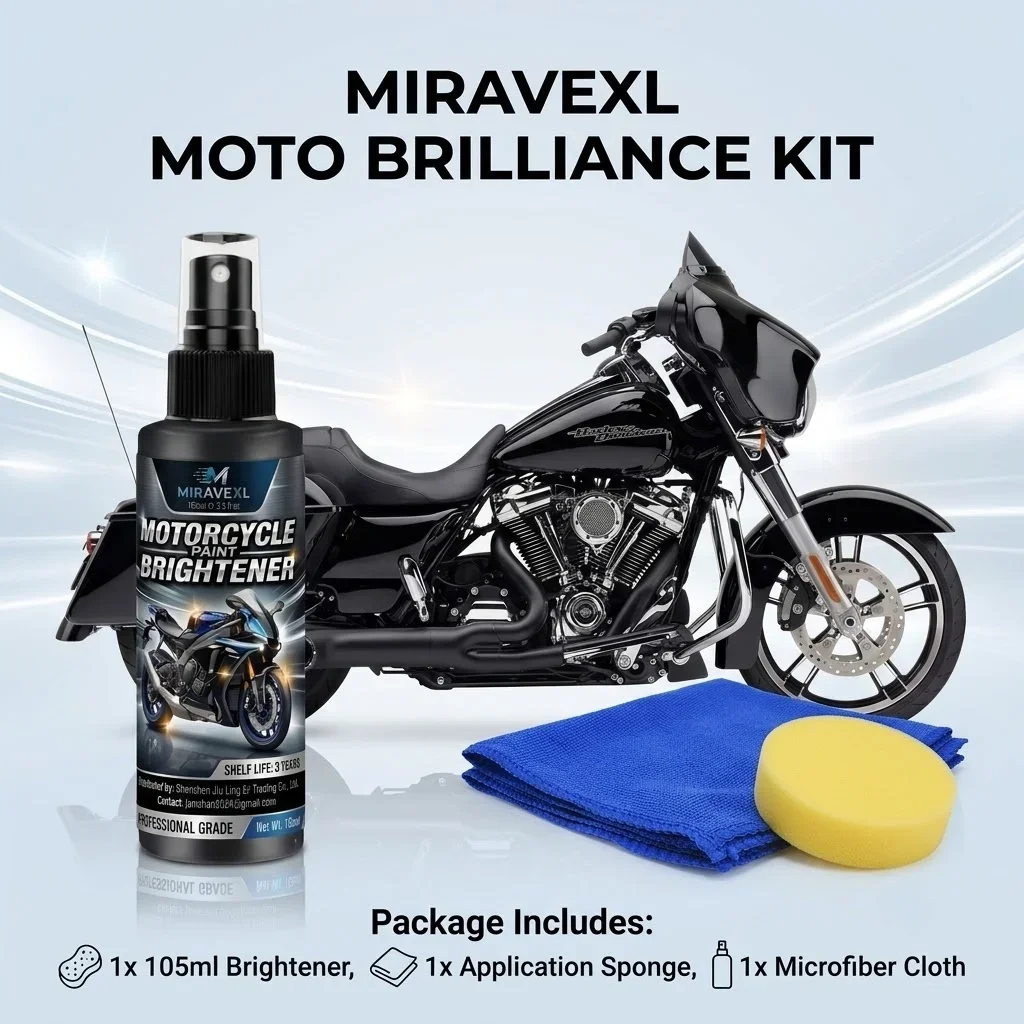 MIRAVEXL Motorcycle Paint Brightener Kit - Premium Gloss Polish Spray withProfessional Applicator Sponge & Microfiber Towels
