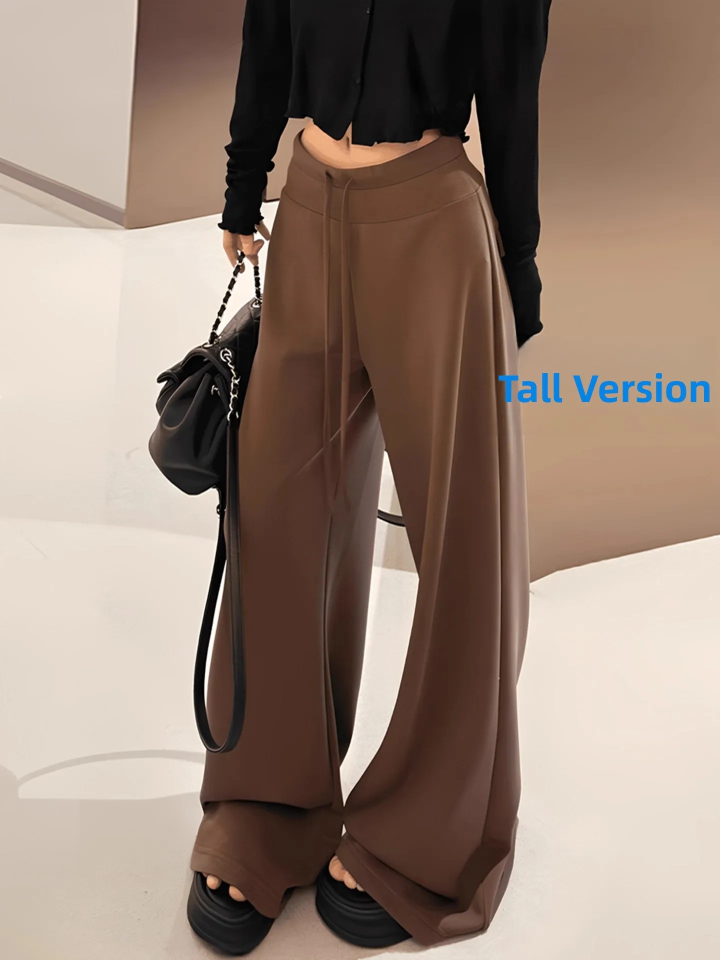 

Tall Women's Extended American Brown Sport Sweatpants Summer Lazy Draping Floor-Length Wide Leg Pants High Waist Casual Style