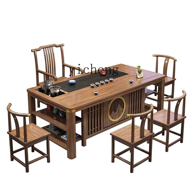 

ZK new Chinese solid wood tea table and chair combination office table household integrated kung fu tea table