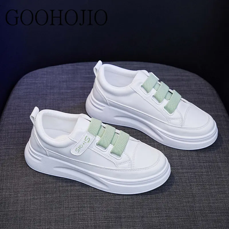 Sneakers College Style White Shoes Women Vulcanize Shoes Light Thick-soled Casual Shoes Hook & Loop Women Comfortable Breathable