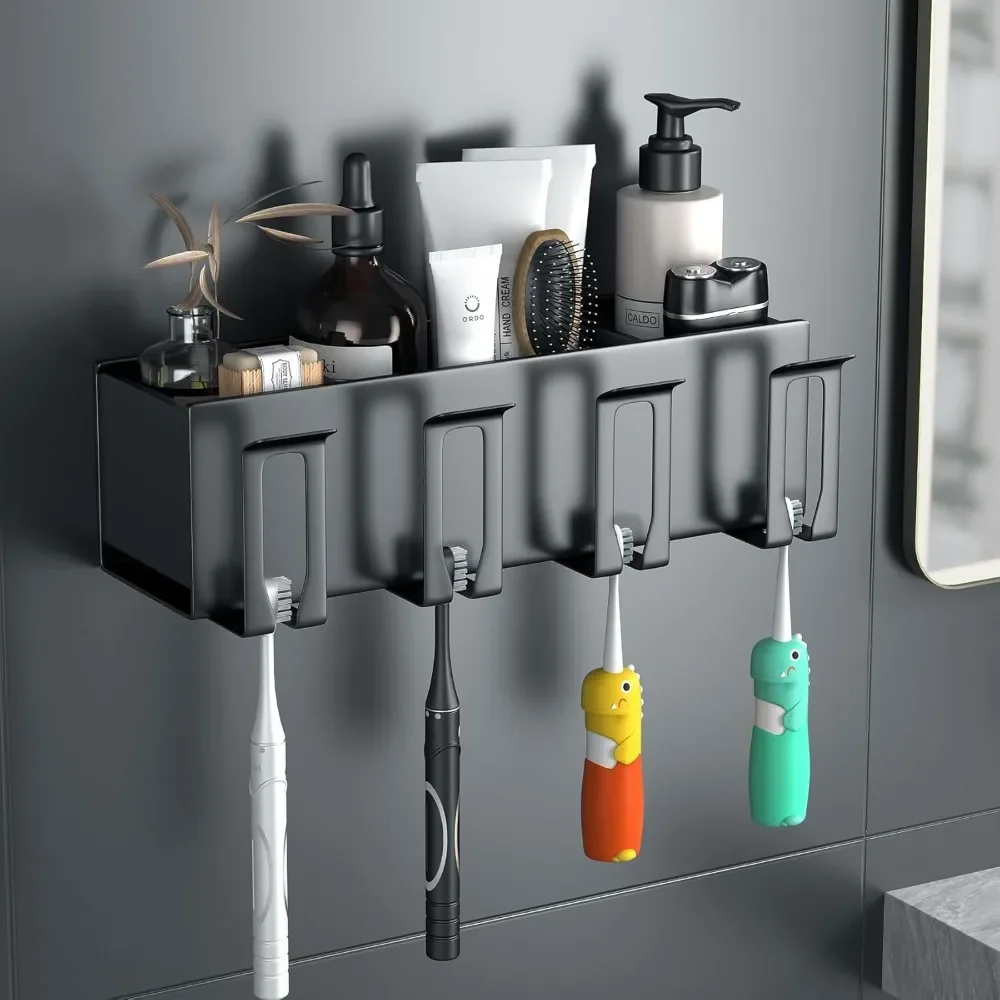 

Toothbrush Holders for Bathrooms, Toothbrush Holders Wall Mounted, Aluminum Self-Adhesive Toothbrush Organizer, Family Size