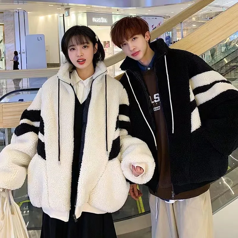 

Thiened Lamb Fur Vest Autumn Winter Sweatirt Loose Couple Matching Outerwear Korean Sle Men's Trendy Student Jaet