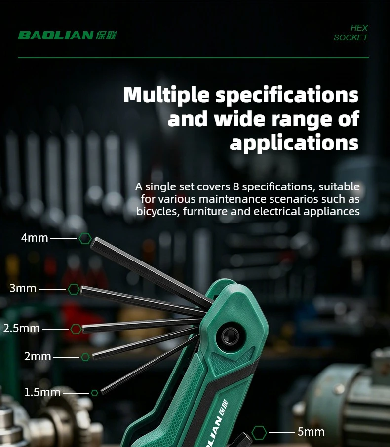 BAOLIAN 8-in-1 CR-V Metrischer Klappbarer Sechskantschlüssel-Satz Pflaumenblüten-Schraubendreher Geschwärzt und Rostfrei für Fahrradwartung – Detail 13