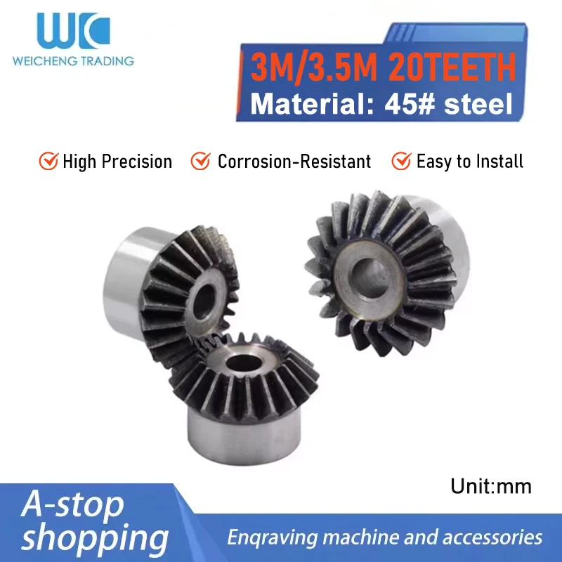 Transmit 90° Power with 3/3.5M 20T Straight Bevel Gear 45# Steel Bore 14–28mm For Right Angle Drive