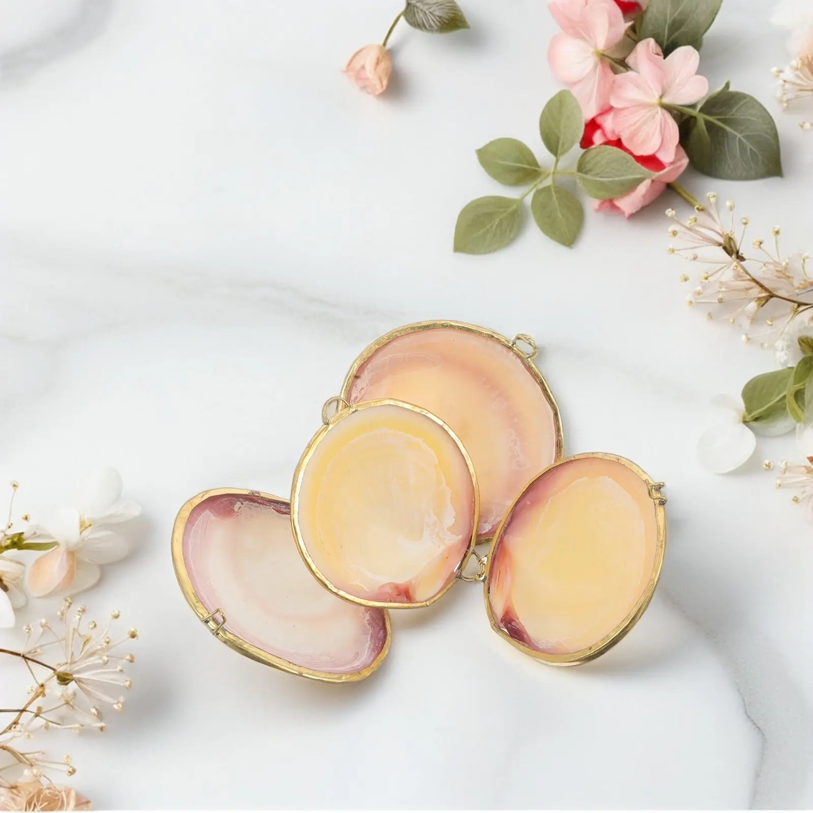 

2Pcs Vintage Seashell Jewelry Box with Gold Edge Elegant Hinged Storage Case for Rings Earrings Necklaces Vanity Dresser