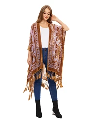 Wehello-velvet kimono for women, bohemian long cardigan with tassel, beach cover-up shawl, chiffon shirt