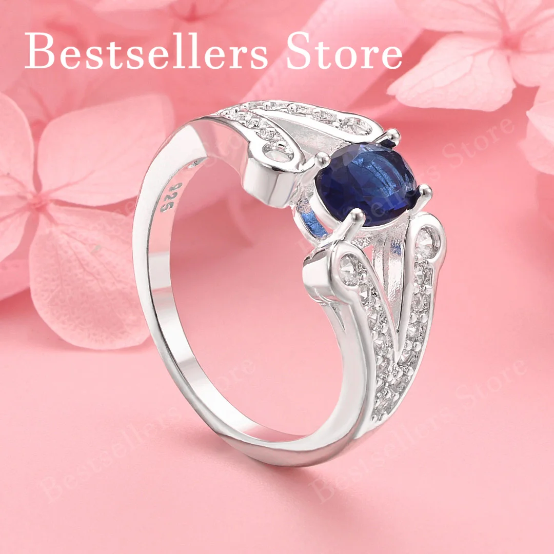 

1 шт. серебро 925 пробы 7-10 # Изысканное кольцо с синим цирконом, модный женский подарок, очаровательные ювелирные украшения, аксессуары для помолвки