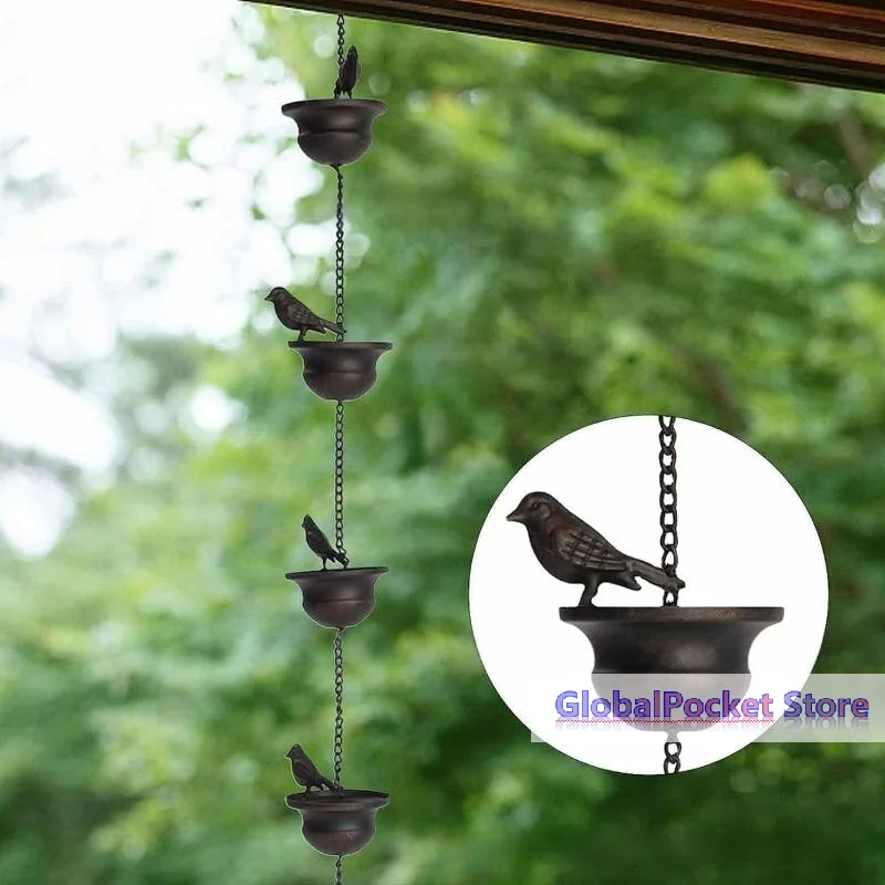 1Pcs Rain Catche Metal Downspout Tool 60/80/100/240cm Creative Birds Iron Rain Chains For Gutters Outdoor Roof Gutter Decor
