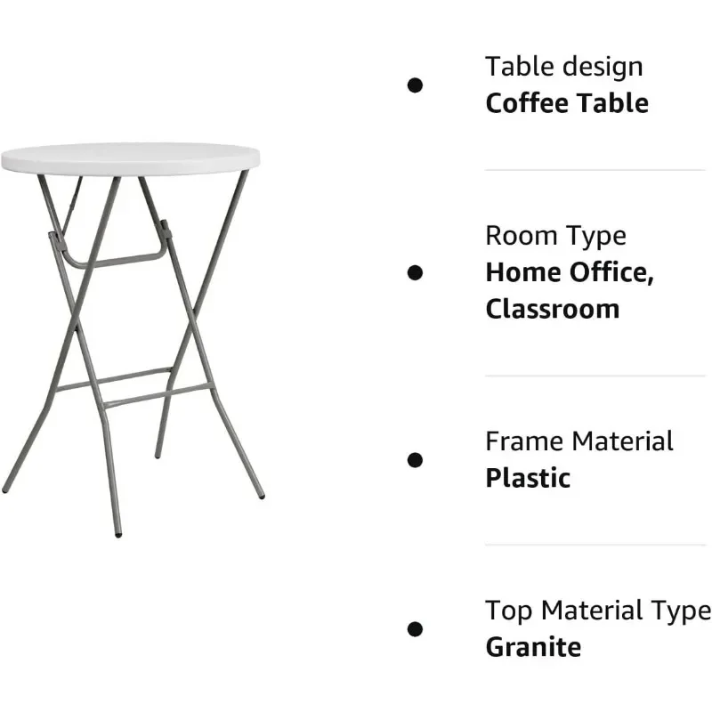 2.6\' Round Folding Bar Height Table for Parties and Commercial Events, Indoor/Outdoor Plastic Bar Height Folding Table, White