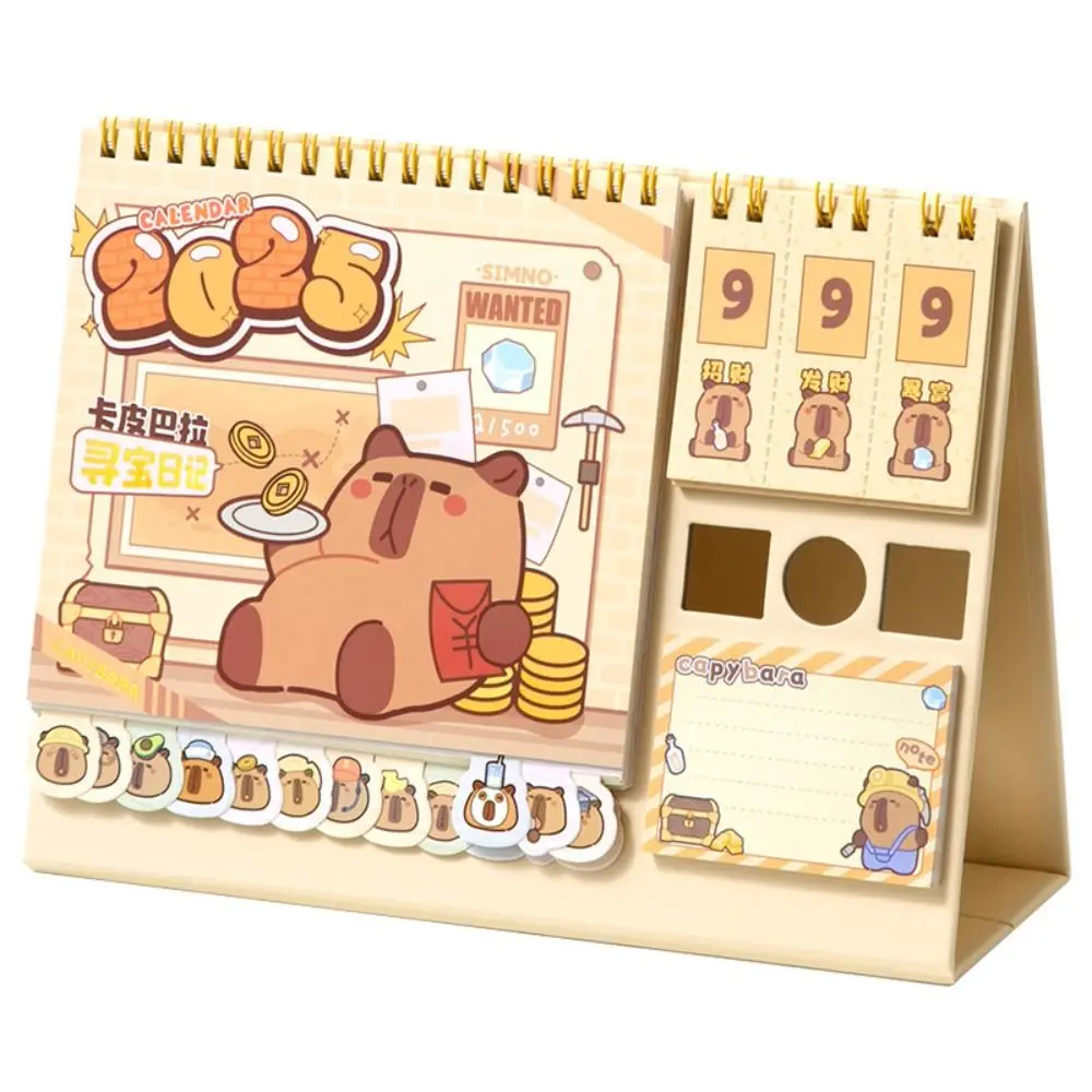 Penholder Capybara 2024-2025 Calendar Thick Paper Sticky Note Capibara Count Down Desktop Calendar Schedule Time Planner