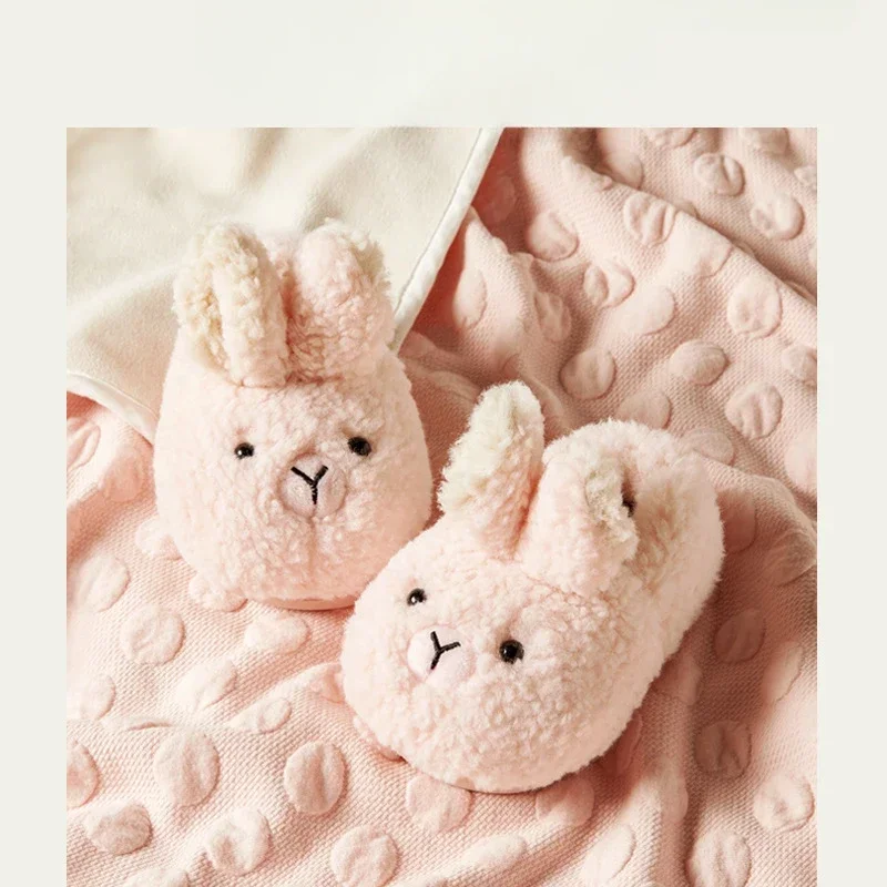 Winter Home Warm Furry Shoes Plus Velvet Happy Mary Children\'s Cotton Shoes Rabbit Plush Bag Heel Slippers for Babies