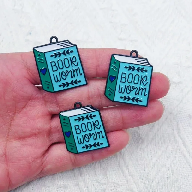 10pcs Cartoon Books Enamel Curse Earrings Necklace Keychain Metal Drip Oil Pendant DIY Jewelry Making