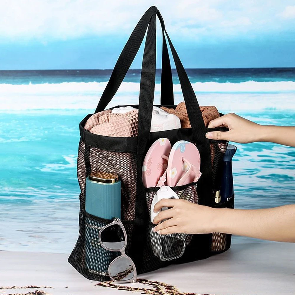 Portable Mesh Shower Caddy Tote Beach Bag Travel Storage Wash Bag Swimming Bath Bag Suitable for Outdoor Camping Quick Dry Tote