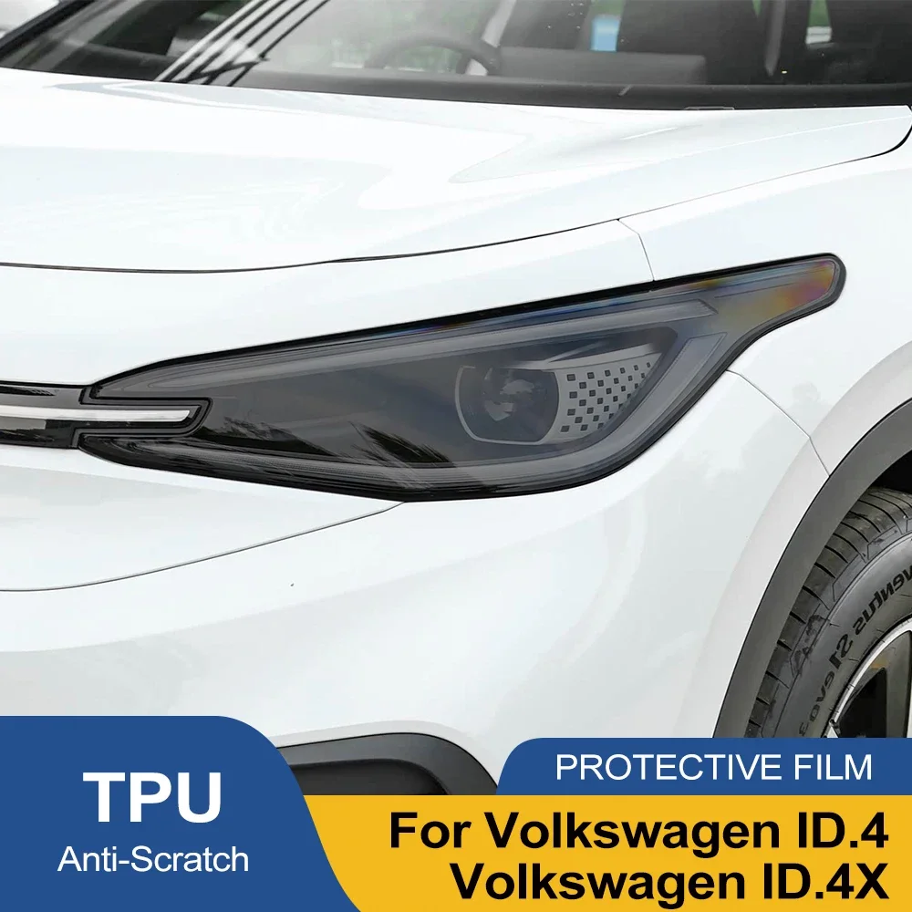 Smoke Black Car Headlight Protective Film TPU PPF Pre Cut Anti-Scratch Headlight Vinyl Film for Volkswagen ID.4 ID.4X 2021-2026