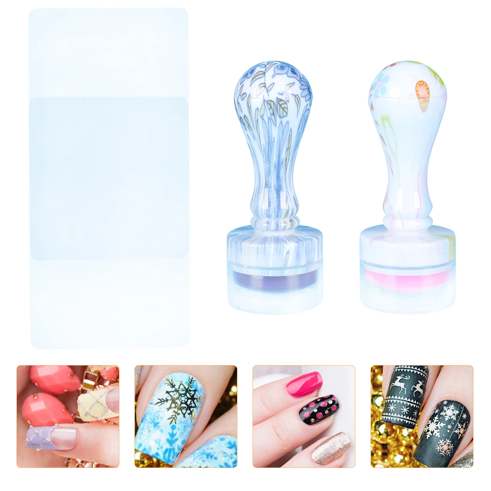

2 Sets Stampers Manicure Art Stamping Tool Durable Plastic Silicone Compact Handheld Diy Beauty Tool For Natural Fingernail