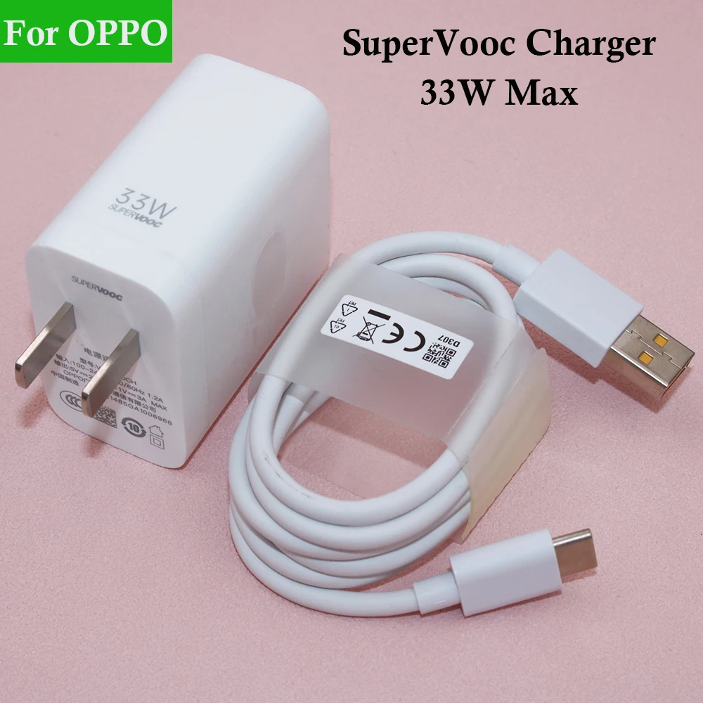 33W SuperVOOC 2.0 Charger For OPPO A97 A96 A58 A2 US/EU/UK Fast Charge Wall Adapter Type C Cable For A53 K9S Reno 8 7 SE Realme