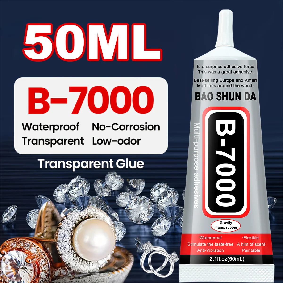 JXVX 50ML B-7000 Bande adhésif transparente Super Glue Réparation d'écran de téléphone portable Bande adhésif universelle Bijoux Artisanat Céramique Vitrage Modèles Plastique Métal Bois Hobbys Adhesive B7000 DIY Adhesi