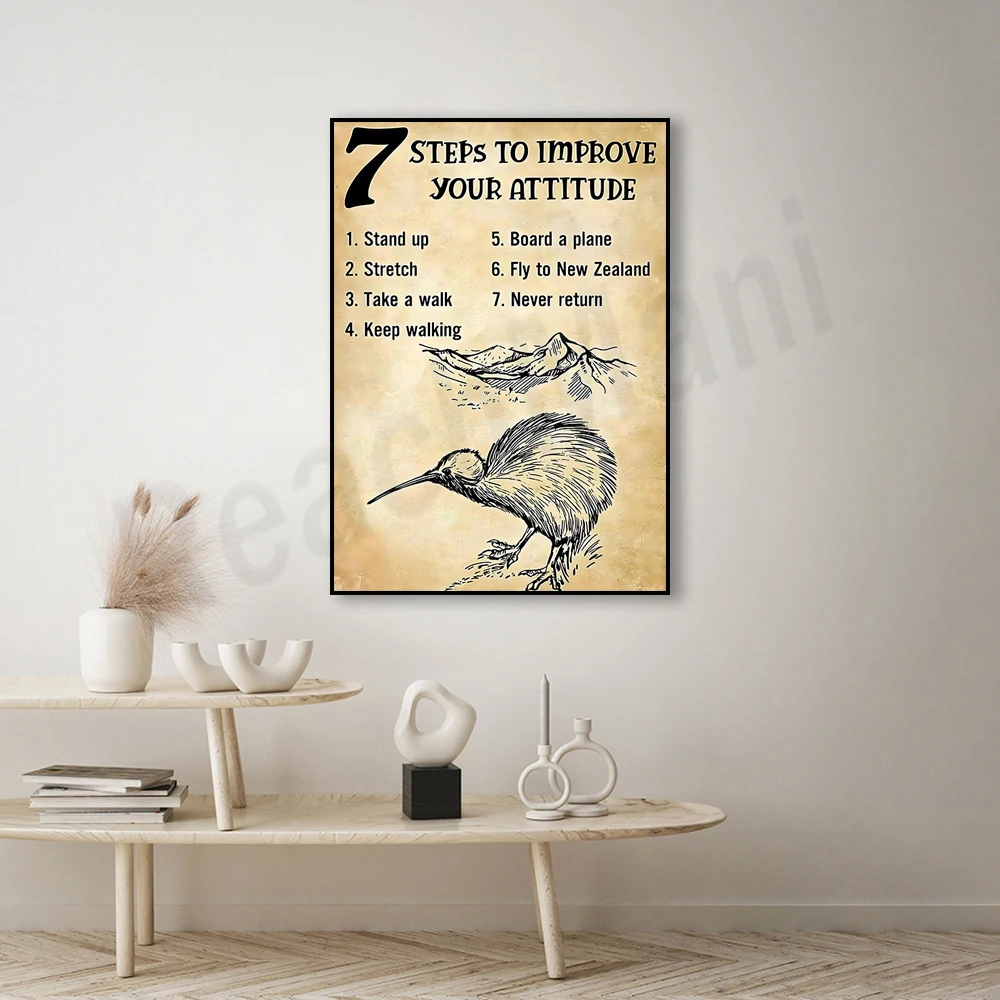 7 Ways to Improve Your Attitude New Zealand Poster Poster Canvas Wall Art, Home Wall Decor