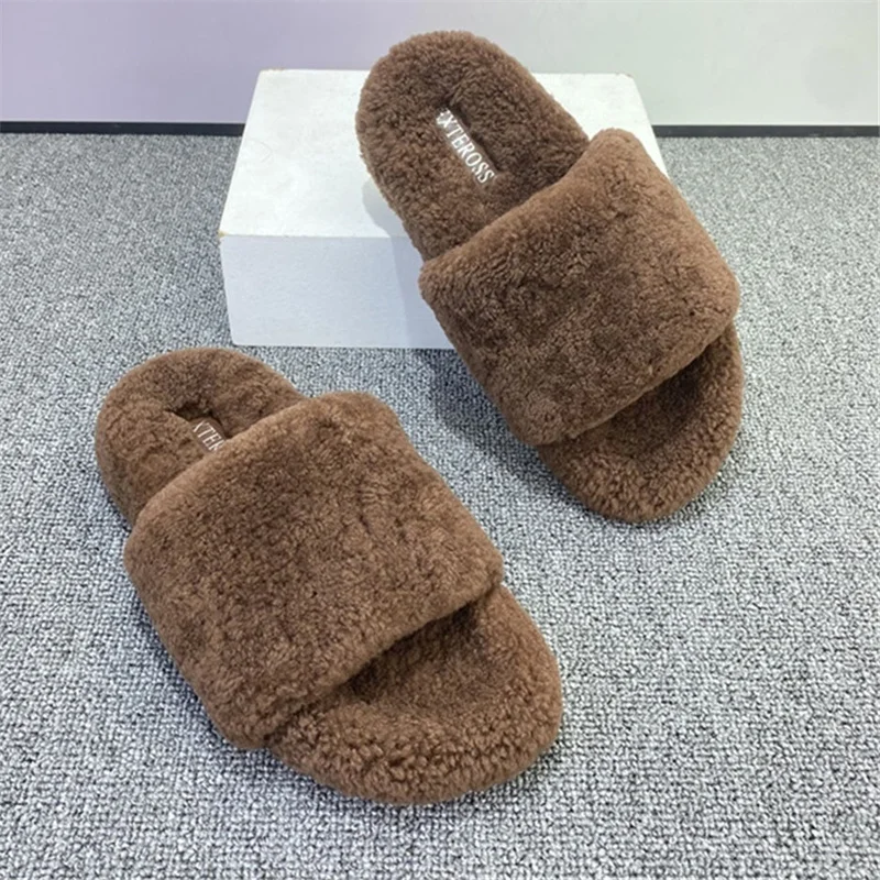 

Wool Fur Slippers For Women 2025 New Indoor Plish Women's Sandals Bottom Shoes For Plush Outdoor Home Flip Flop Wool Sandals