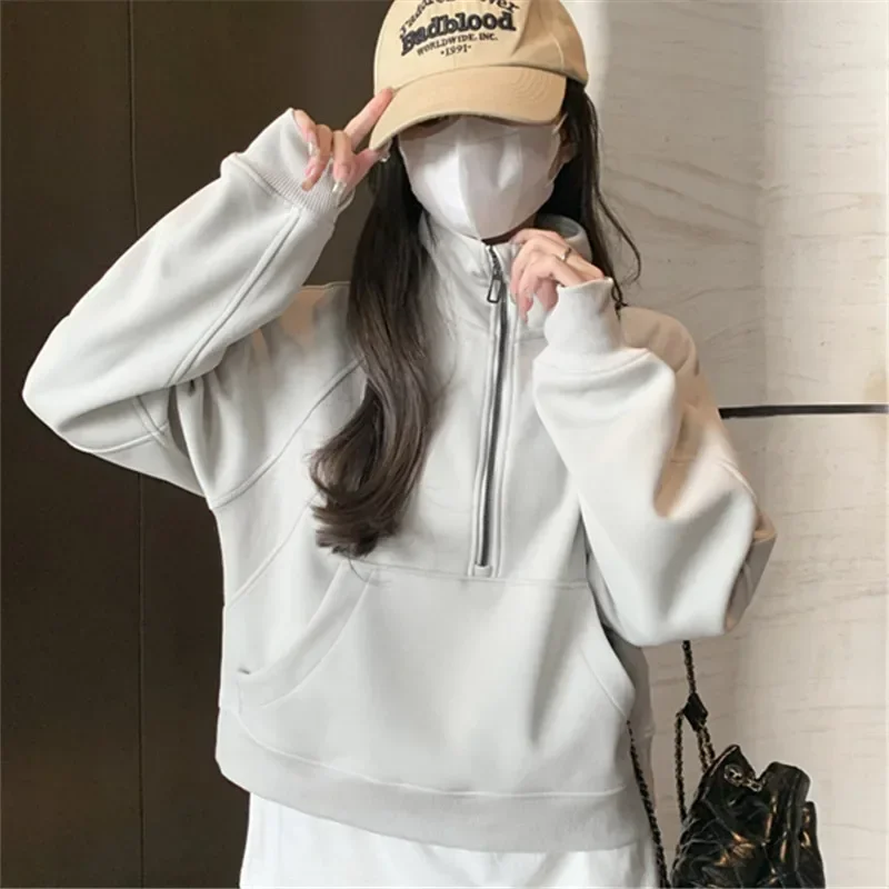 CASUMANL Brand Stand Collar Sweatshirts Women 2024 Autumn Winter New Half Zipper Sweatshirts for Women Korean Popular Clothes