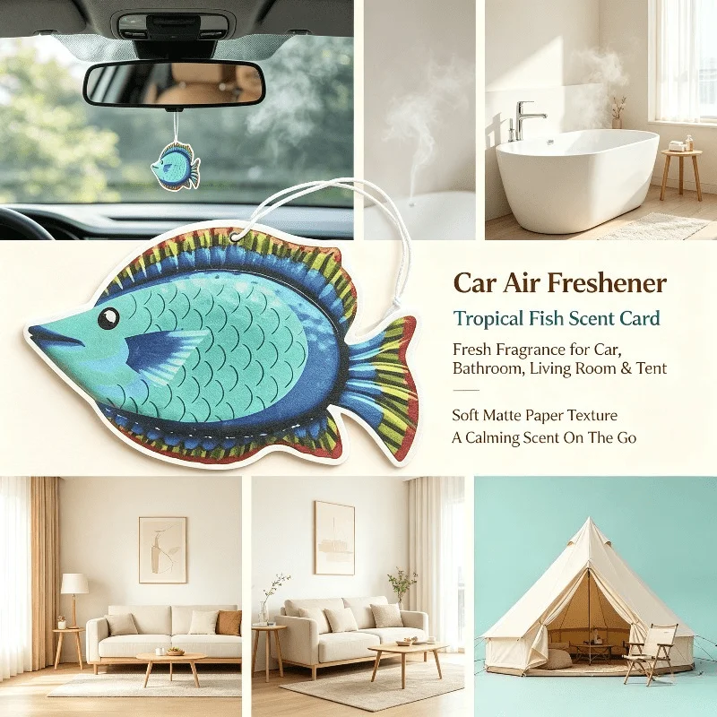 Car Air Freshener Blue Tropical Fish Hanging Scent Card for Car Rearview Mirror Decor Ornament Gift