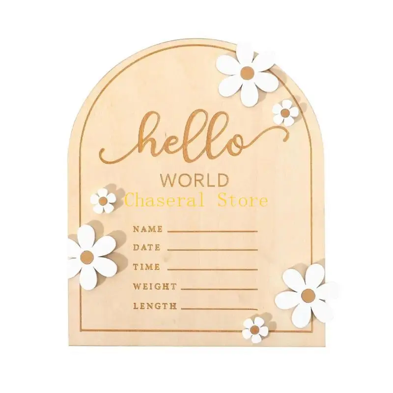 E7CE Hello Wooden Baby Name Sign Unisex Birth Monthly Plaque for Newborns Photoshoots and Nursery Display