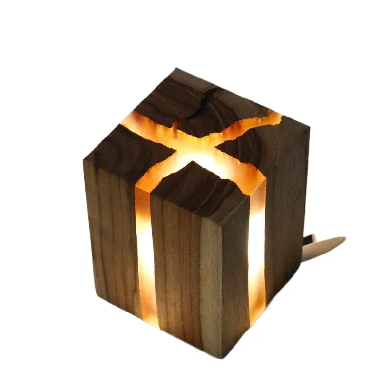 

Creative desktop bedroom crack light ins wind atmosphere decoration solid wood ornament Nordic design gift LED night light