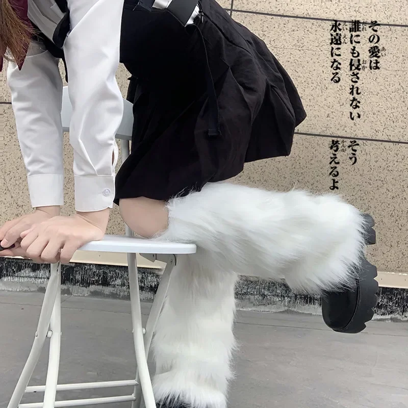 Frauen Kunst pelz Beinlinge japanische Lolita Herbst und Winter schwarz und weiß gestrickte Socken Beinlinge für Frauen