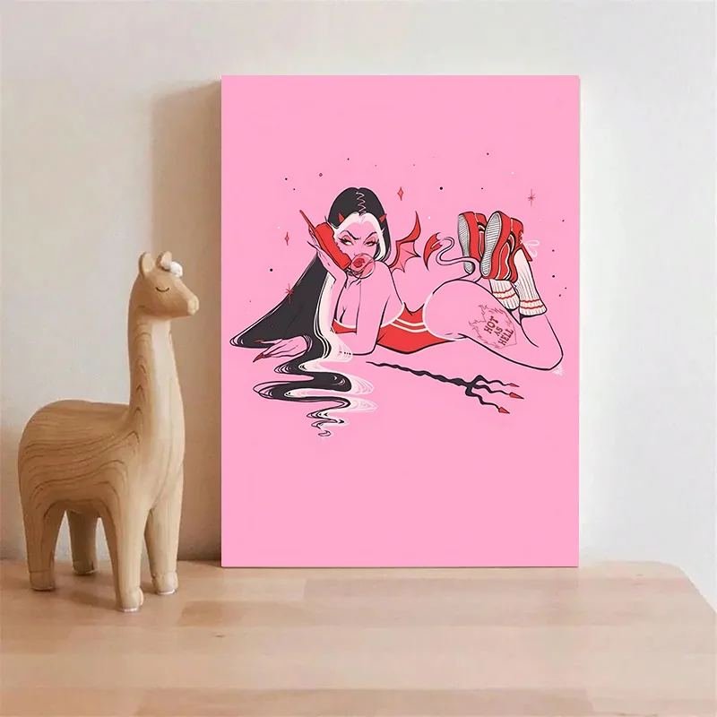 Classic Abstract Wall Art Devil Girl Calling Creative HD Canvas Print Poster Home Living Room Bedroom Decorative Painting view 2