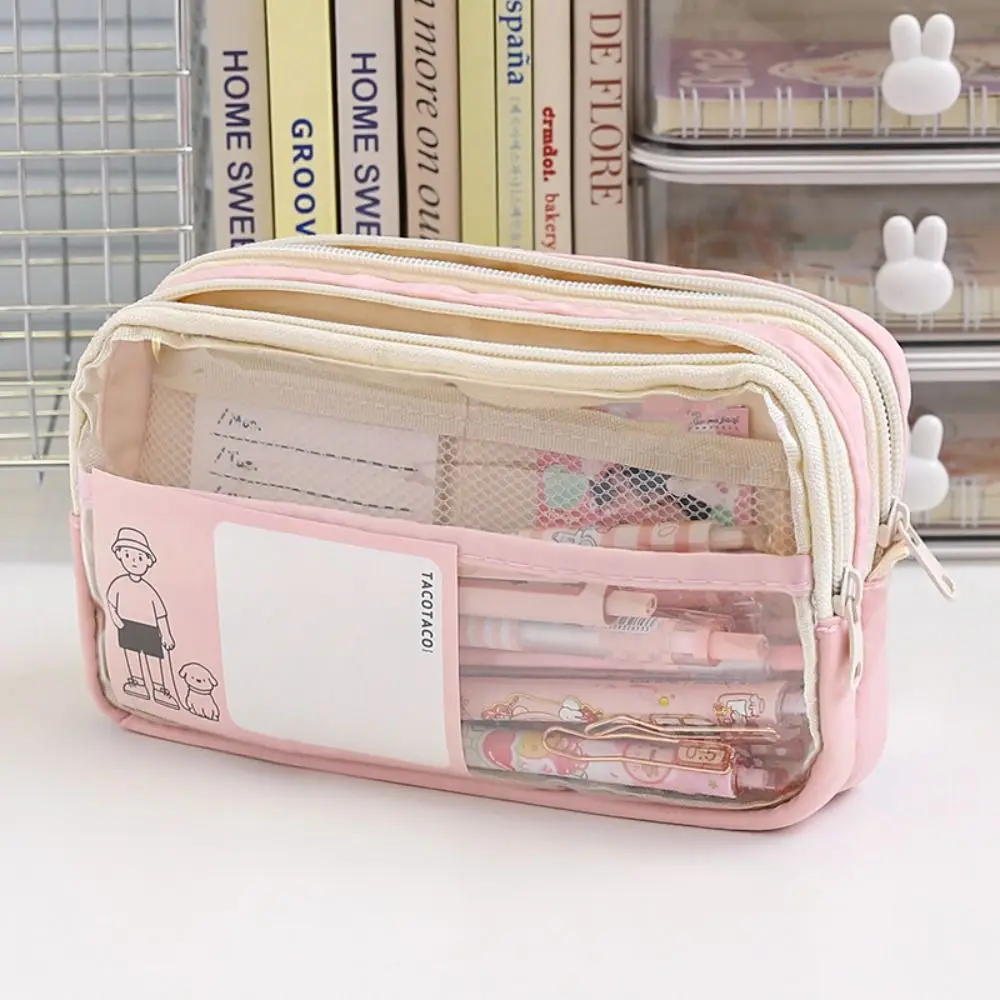 Imagem -05 - Grande Capacidade Kawaii Transparente Lápis Cases Estética Pencil Bolsa Bonito Crianças Papelaria Pen Case Estudantes Material Escolar